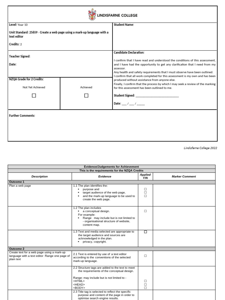 Assessment Marking Grid US25659 | PDF