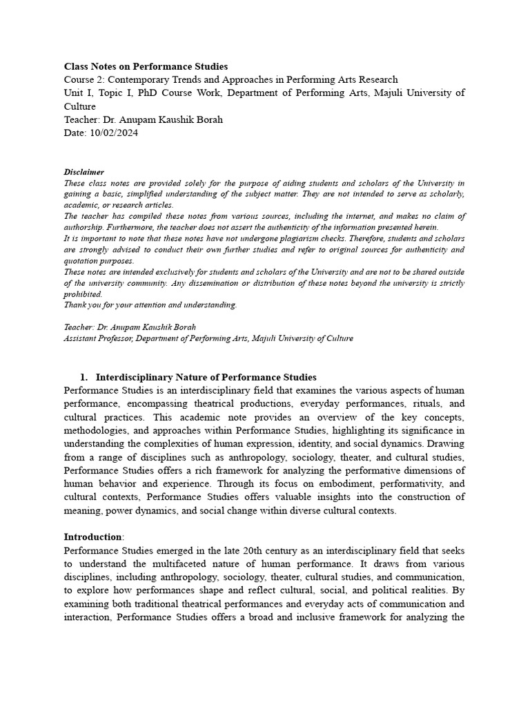 Performance Studies | PDF