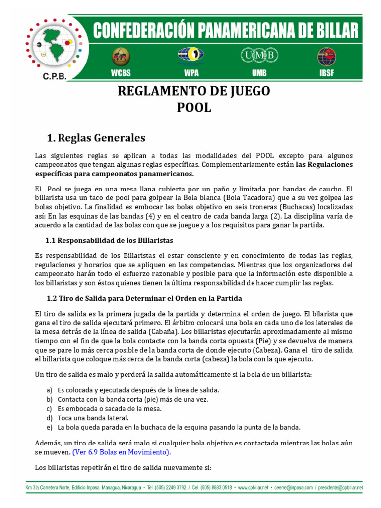 REGLAS-DE-MODALIDADES-DE-POOL_copia (1) | PDF | Cue Sports | Deportes