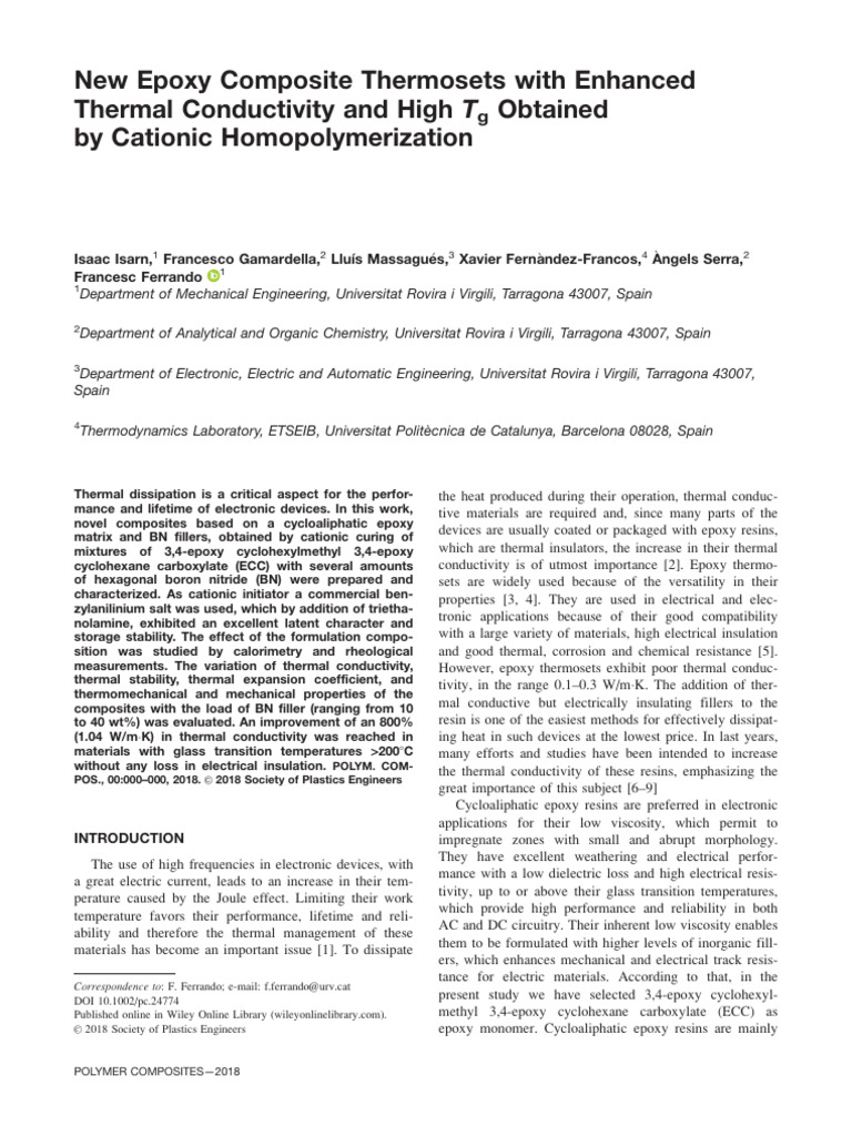 New Epoxy Composite Thermosets With Enhanced Thermal Conductivity and ...