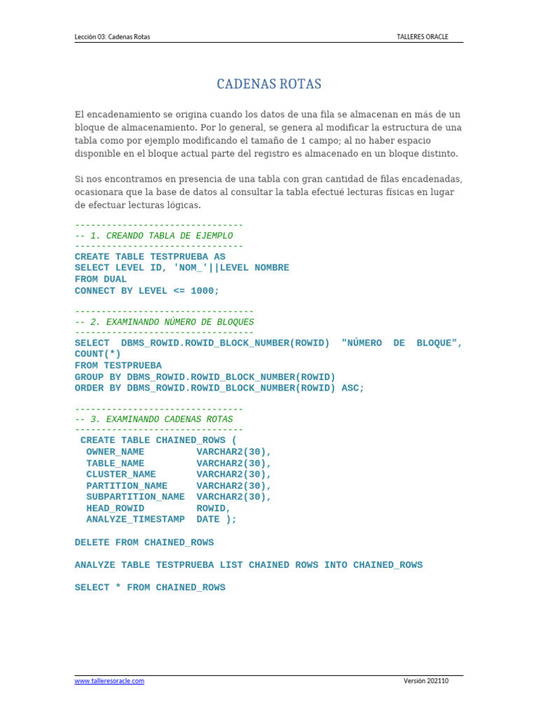 LECCION 26 - SQL Tablas Con Cadenas Rotas | PDF