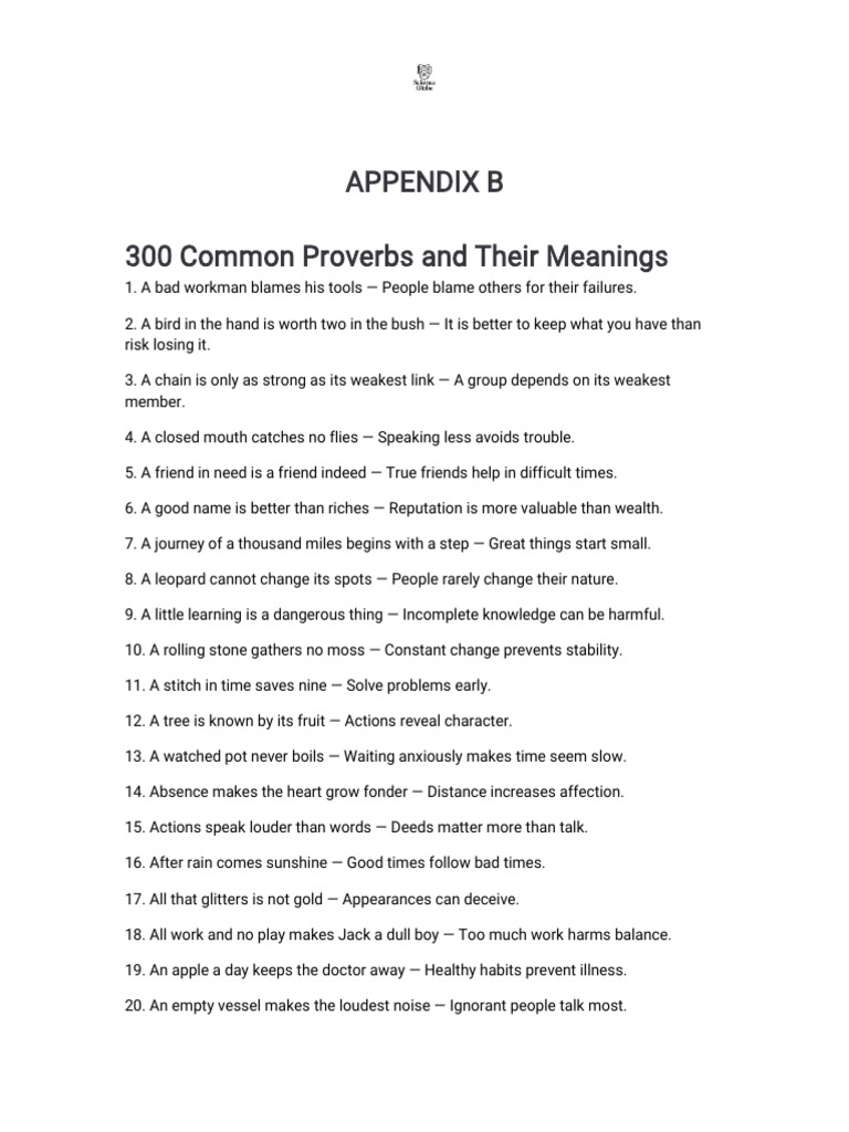300 Common Proverbs and Meanings | PDF | Learning | Knowledge