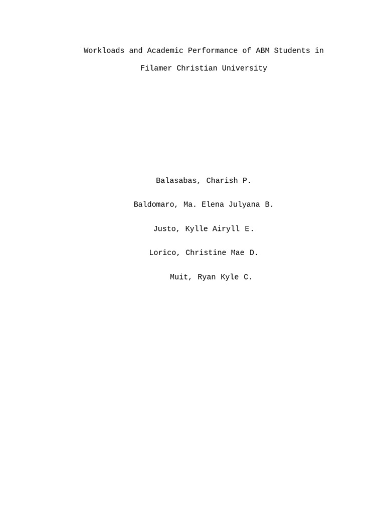 Workloads and Academic Perfromance Final Chapter 1 To Questionnaire ...