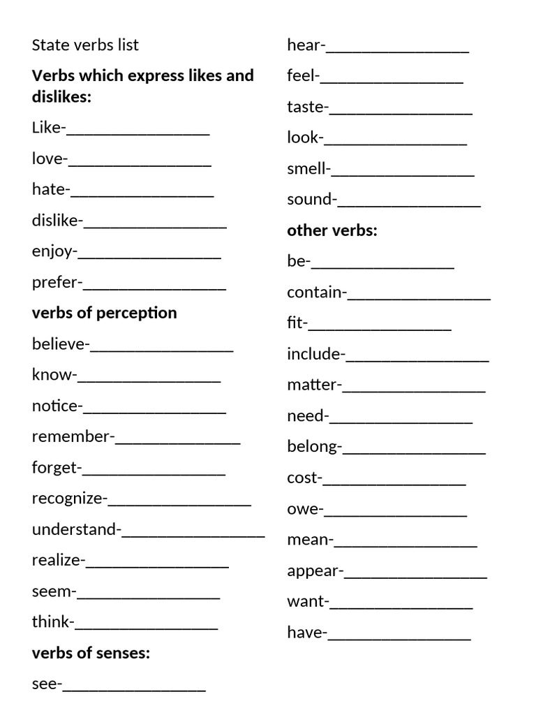 State Verbs List | PDF
