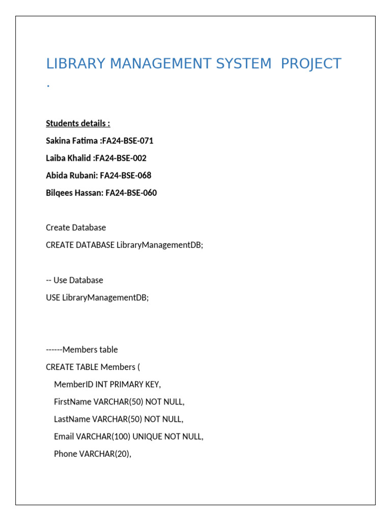 Library Management System PROJECT + REPORT | PDF | Sql | Information ...