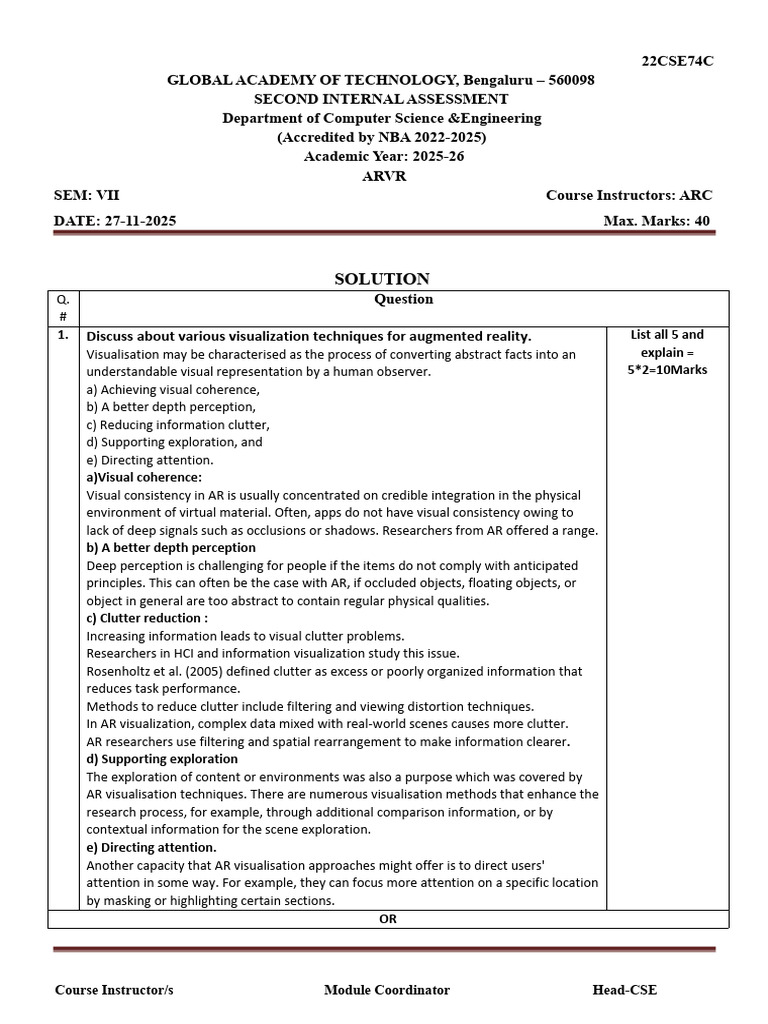 22CSE74C Solution IA2 | PDF | Usability | Virtual Reality