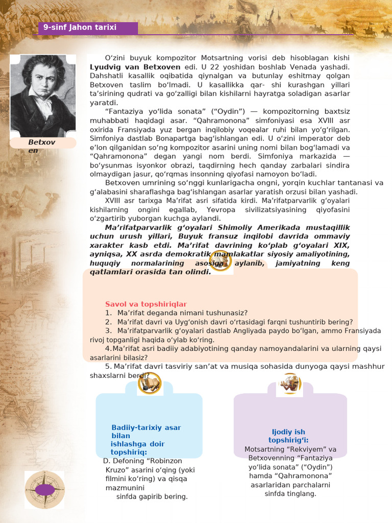 9 Sinf Jahon Tarixi Darsligi Universal Tarix 1 90 61 90 16 30 | PDF