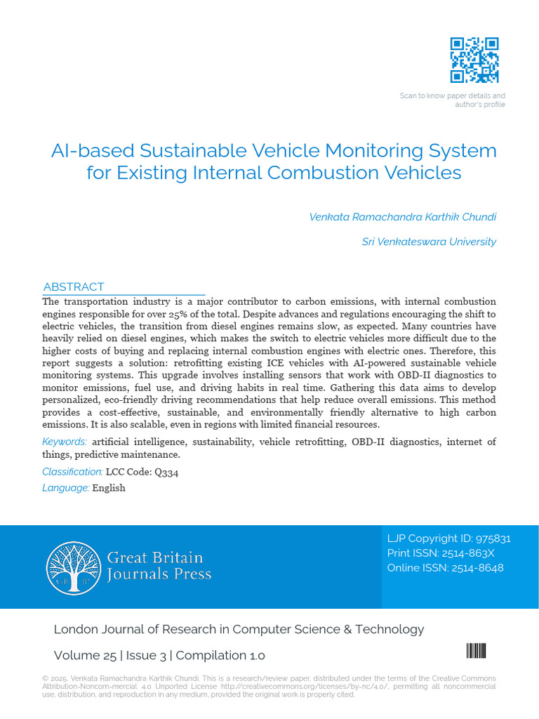 AI Based Sustainable Vehicle Monitoring System For Existing Internal ...