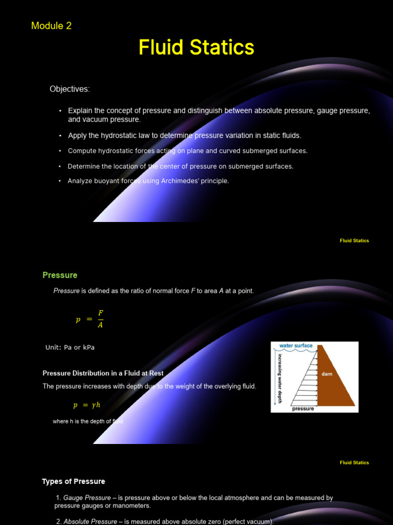 Module 2 - Fluid Statics | PDF | Buoyancy | Pressure Measurement