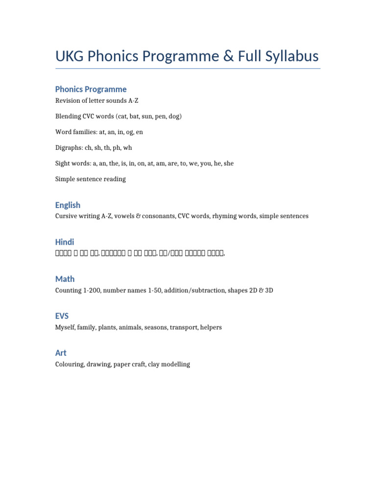 UKG Syllabus | PDF