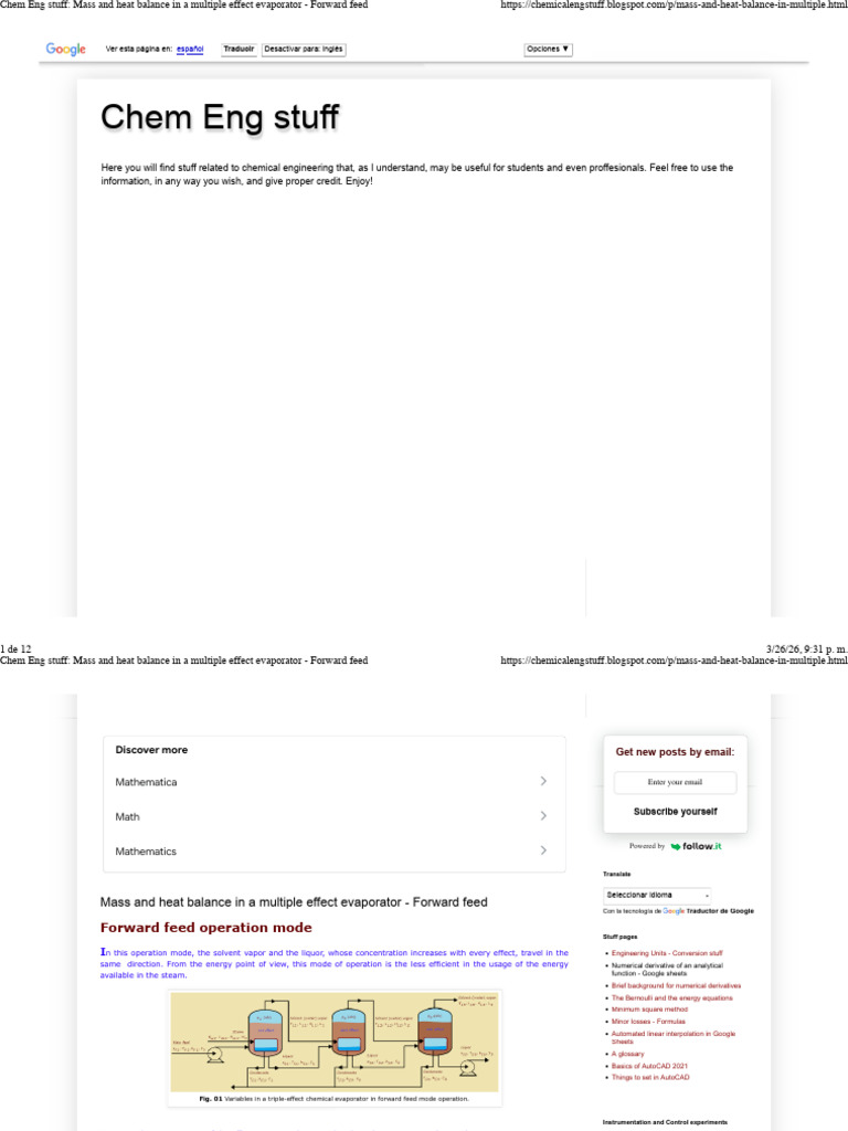 Chem Eng Stuff - Mass and Heat Balance in A Multiple Effect Evaporator ...