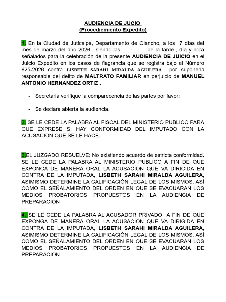 Guion de Audiecia de Juicio Expedito | PDF | Justicia | Crimen y violencia