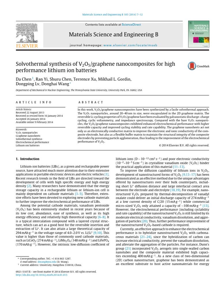 V2o5-Graphene Nanocomposites 2014 | PDF