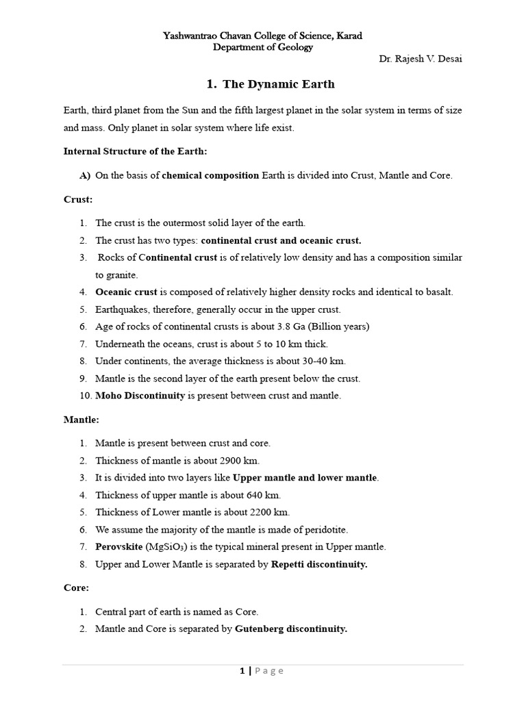 Geology Notes (Chapter 1 To 8) | PDF | Plate Tectonics | Igneous Rock