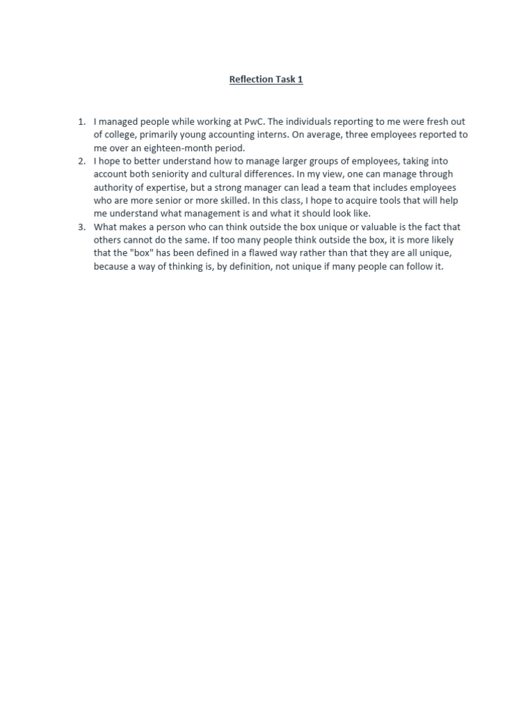 Reflection Task 1 | PDF