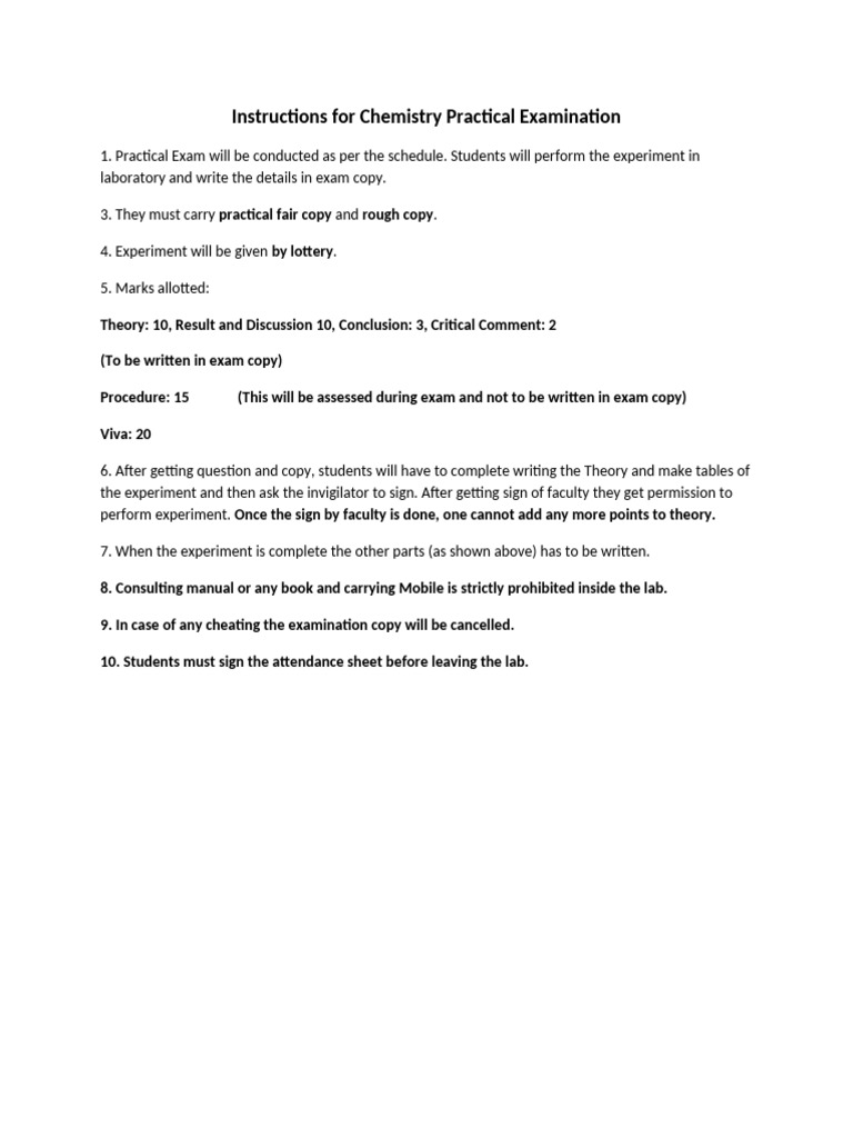 Guidelines For Chemistry Practical Examination, 25-26 | PDF