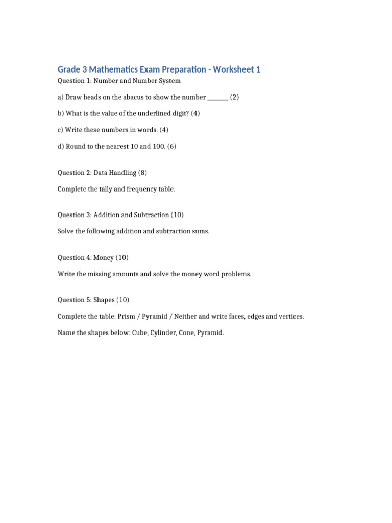 Grade3 Math 5 Worksheets-1 | PDF | Shape | Mathematics