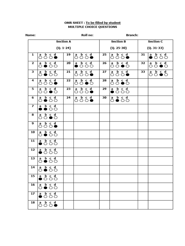 Omr Sheet Answers Lif111 | PDF