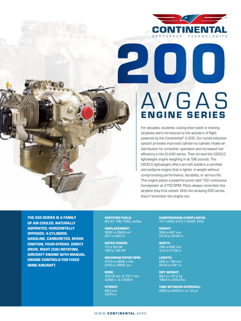 Continental Specsheet Avgas 200 Engine Series v2 WEB | PDF | Engines ...