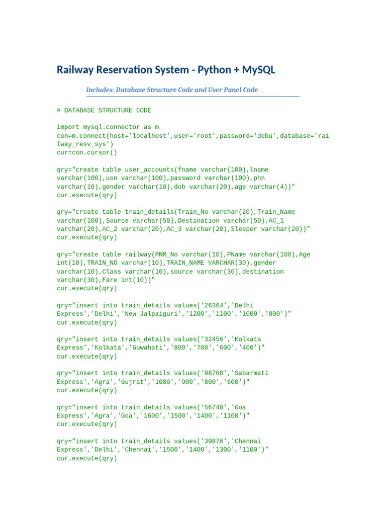 Railway Reservation System Code | PDF