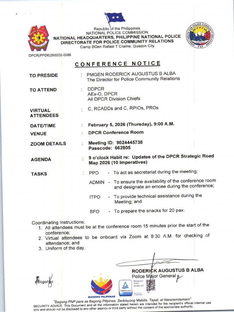 Conference Notice Re 9'oclock Habit Re Updates of The DPCR Strategic ...