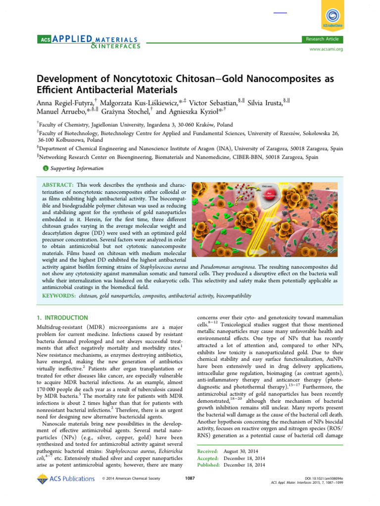 Development of Noncytotoxic Chitosan Gold Nanocomposites As Efficient ...