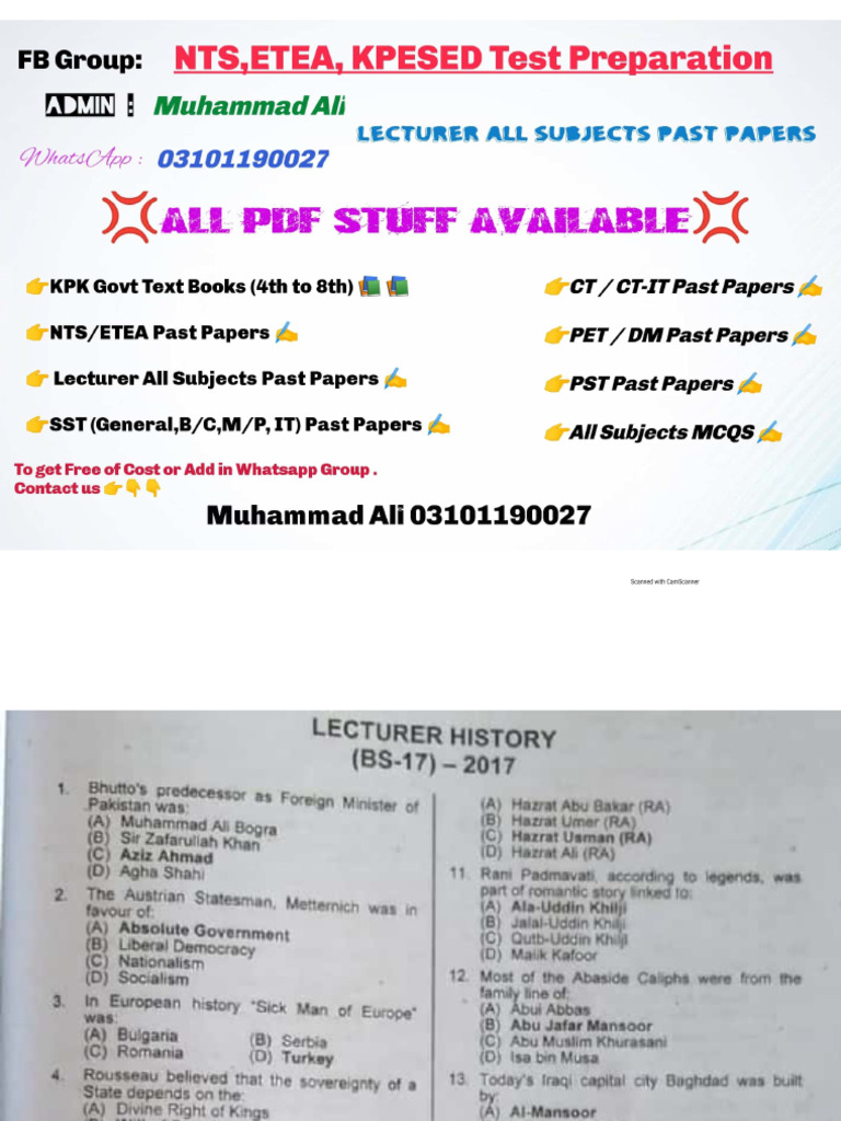 History Lecturer Past Papers by Muhammad Ali Part 2 | PDF