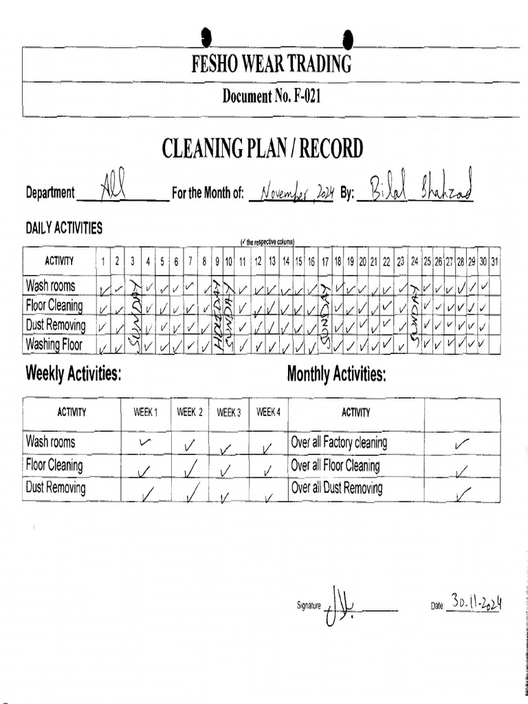 Cleaning Record | PDF