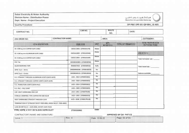 DP P&E DPE OS QP 004 - 1.0 A05 Material Request Form | PDF | Building ...