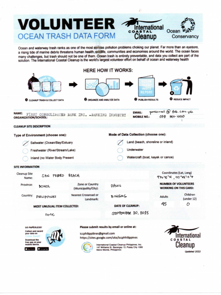 Ocean Trash Data Form | PDF