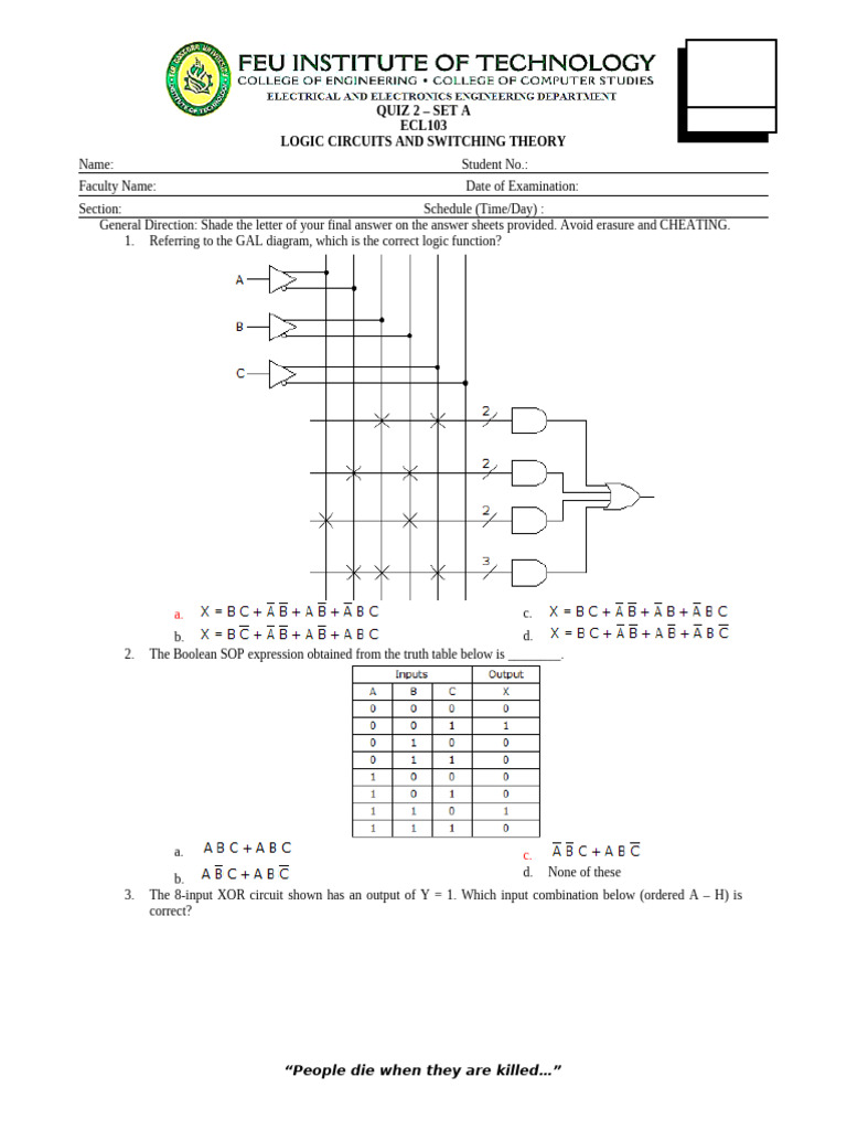 Quiz 2 Set A With Ans | PDF