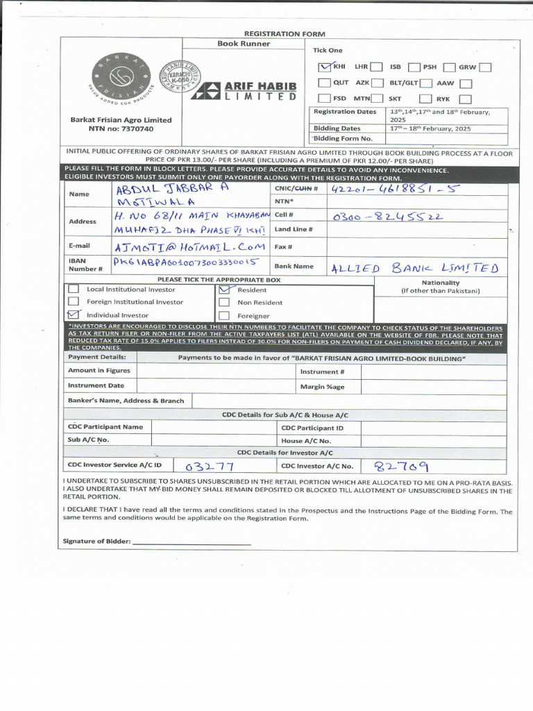 Barkat Frisian IPO Registration Form | PDF
