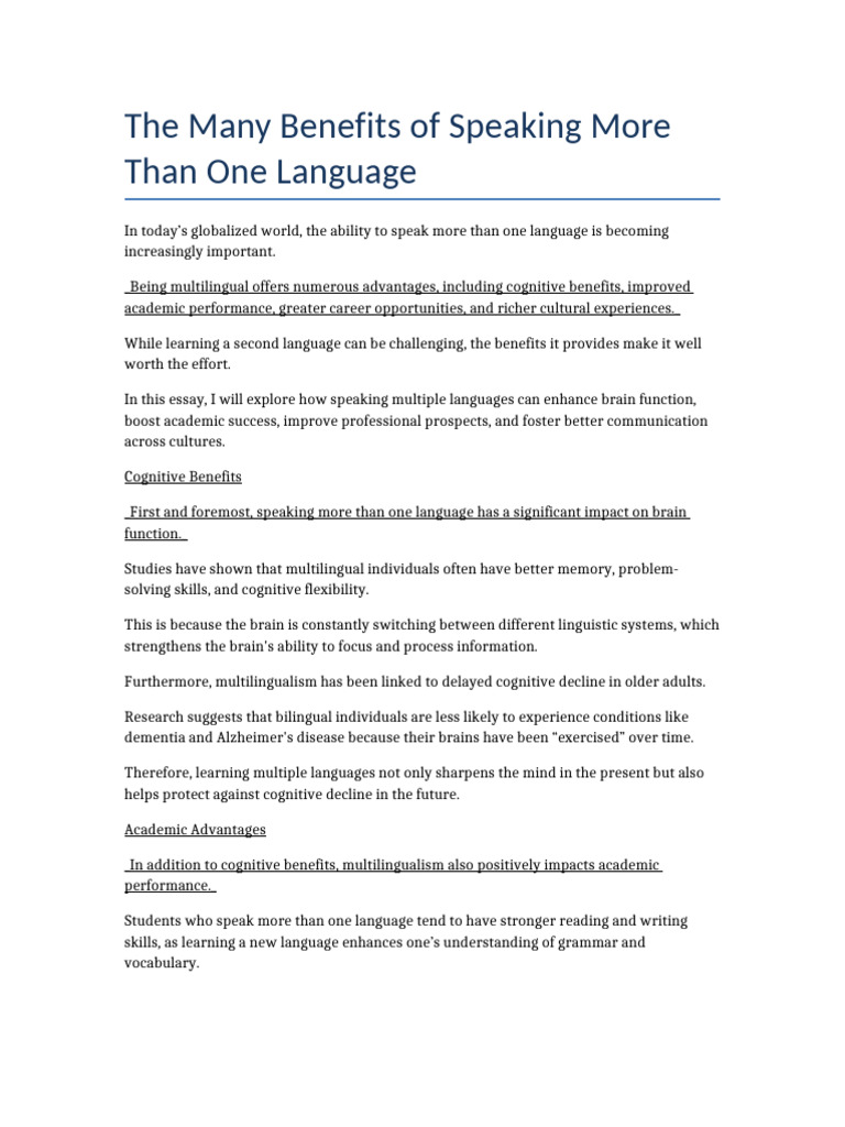 Benefits of Speaking Multiple Languages Underlined | PDF ...