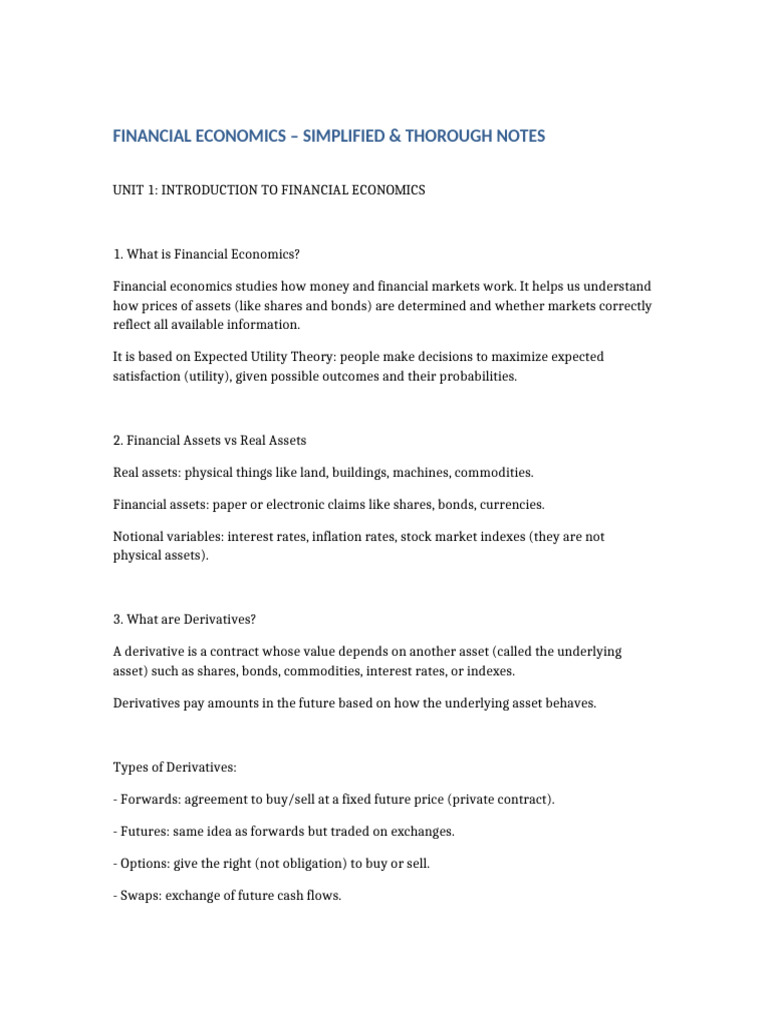 Financial Economics Simplified Notes | PDF