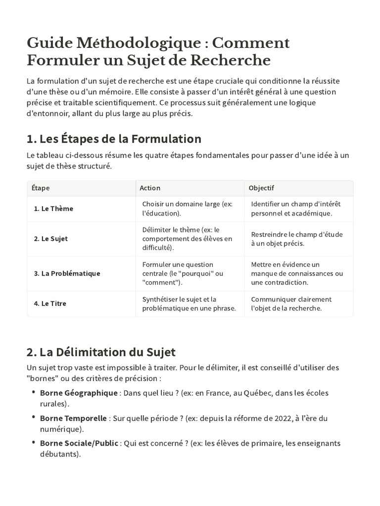 Guide Méthodologique Comment Formuler Un Sujet D | PDF