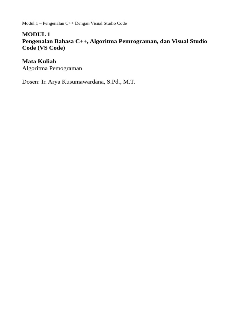 (Draft) MODUL 1 Pengenalan Bahasa C++, Algoritma Pemrograman, Dan ...