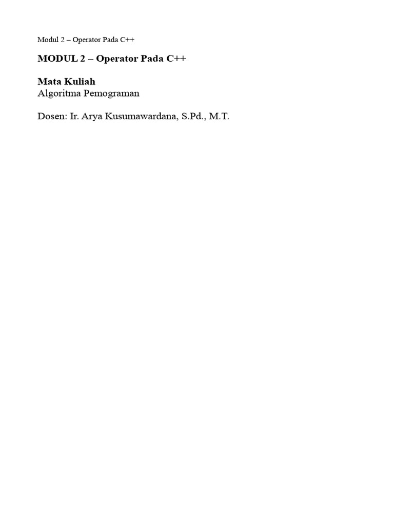 (Draft) MODUL 2 - Operator Pada C++ | PDF