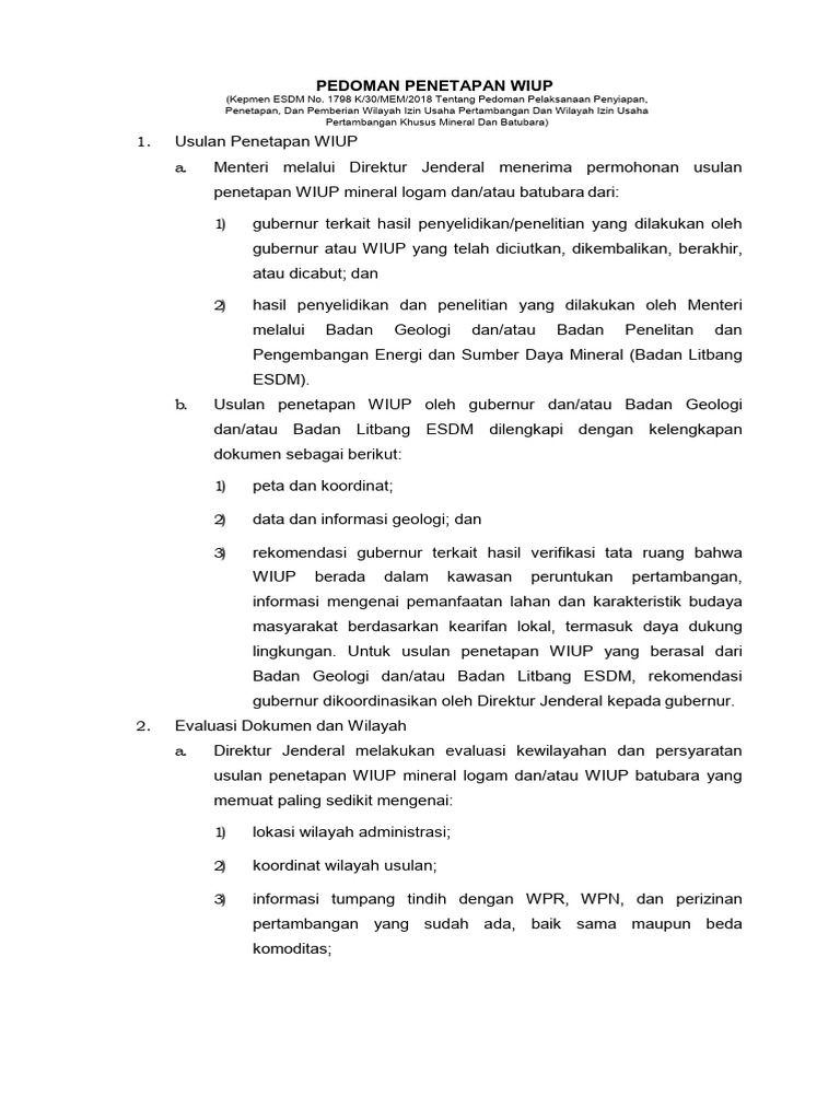 Pedoman Penetapan, SOP - Persyaratan Lelang WIUP | PDF