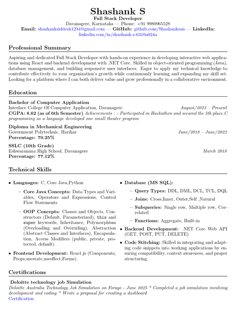 Shashank Resume | PDF | Microsoft Sql Server | Computer Programming