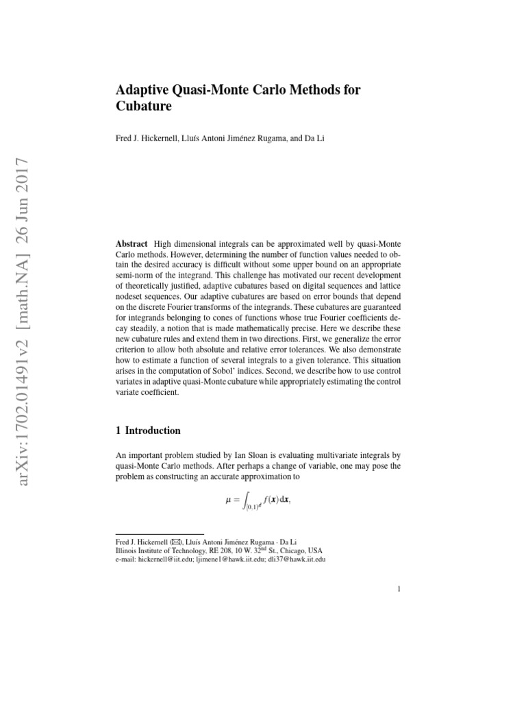 Adaptive Quasi Monte Carlo Methods For C | PDF