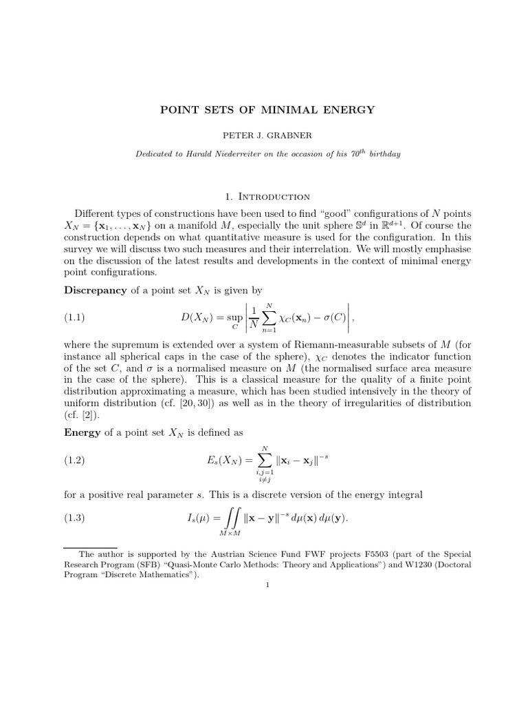 Point Sets of Minimal Energy | PDF