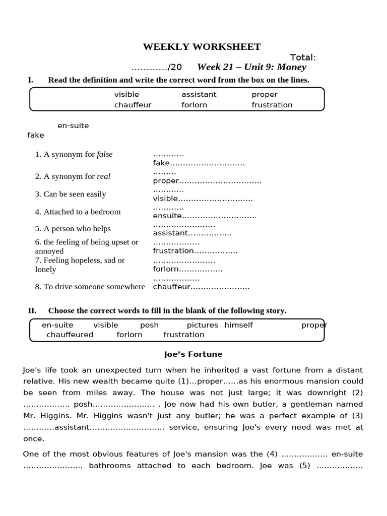 S6.W21.Weekly Worksheet | PDF