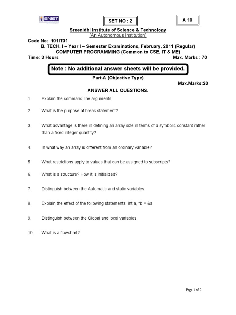 Computer Programming Exam Questions | PDF