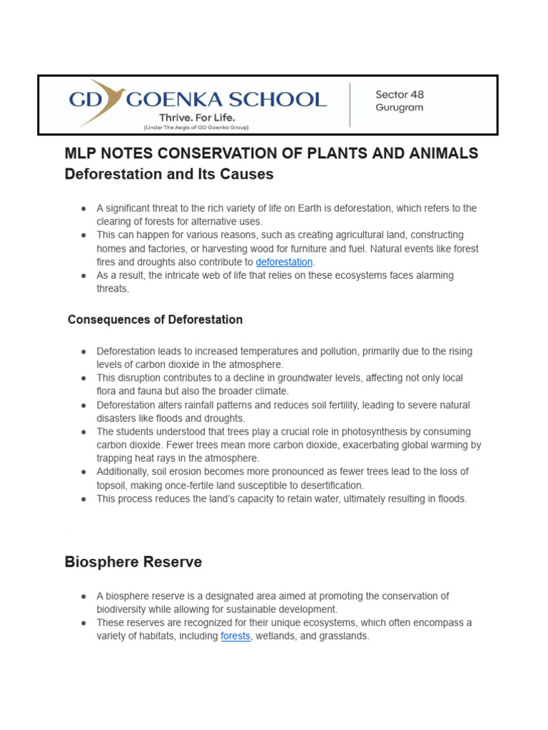 MLP Notes Conservation of Plants and Animals Deforestation and Its ...