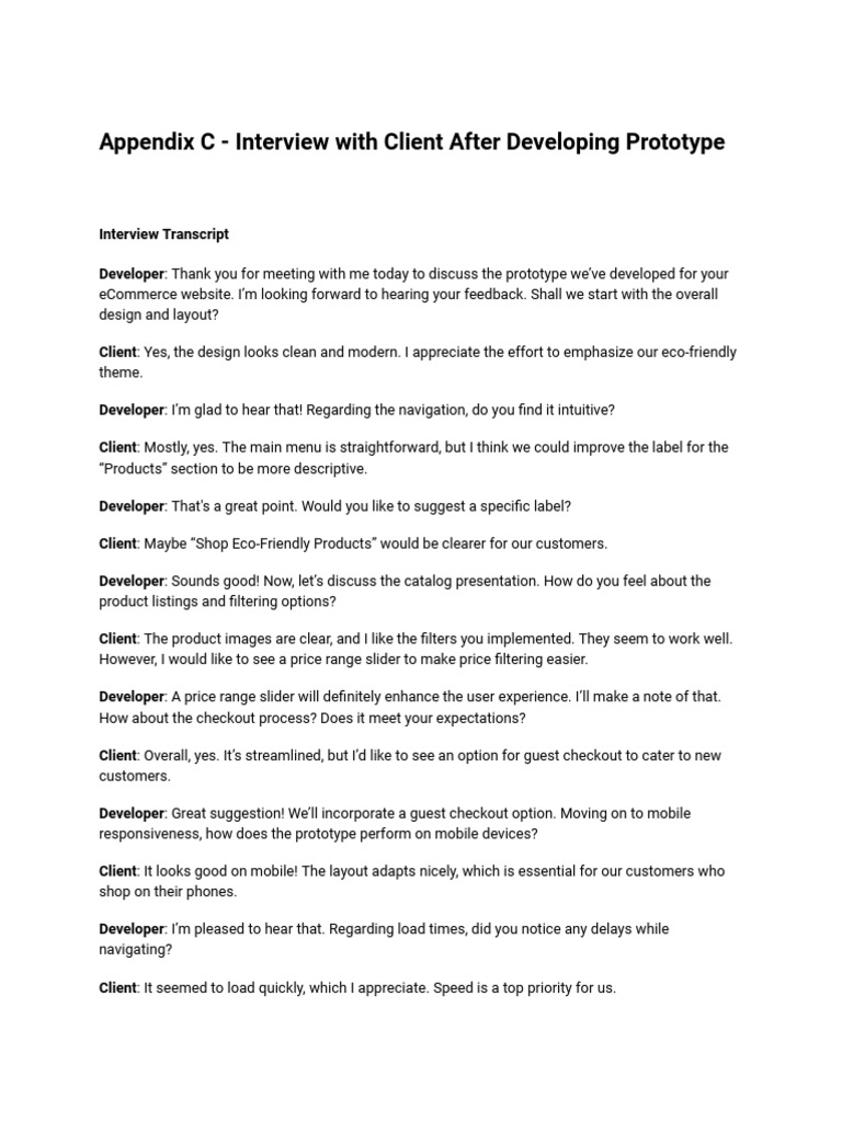 Appendix C - Interview With Client After Developing Prototype | PDF ...