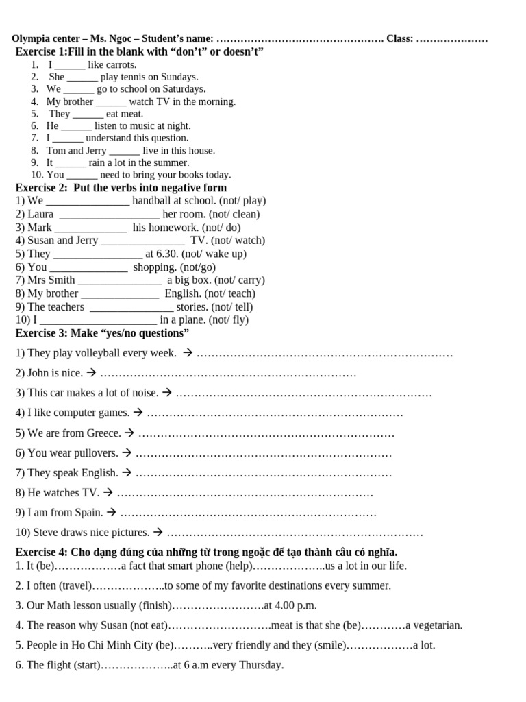 Present Simple (2) - 10 Bản | PDF