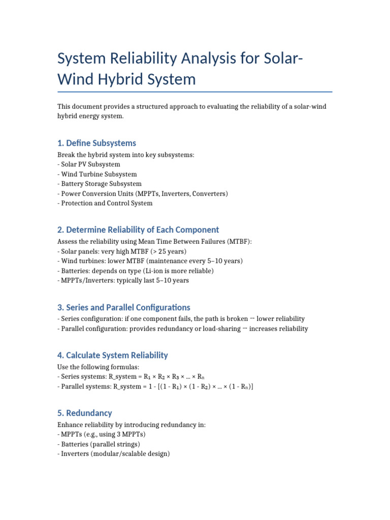 System Reliability Solar Wind Hybrid | PDF