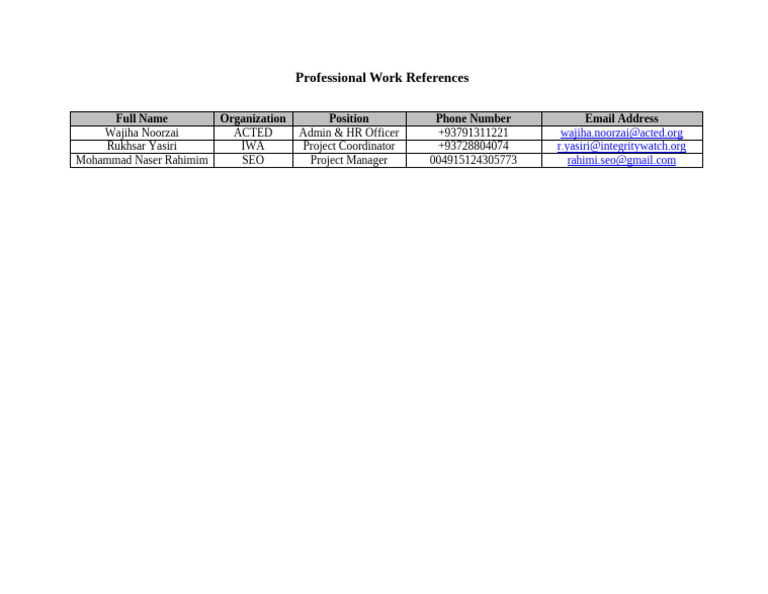 Professional Work References | PDF