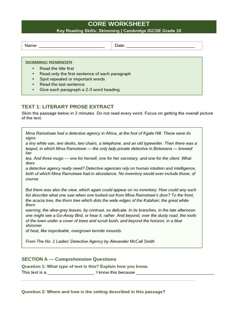 Core Worksheet | PDF