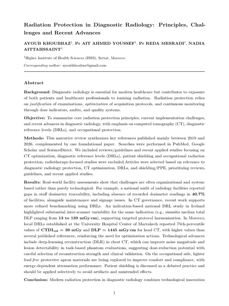 Radiation Protection in Diagnostic Radiology - Principles, Challenges ...